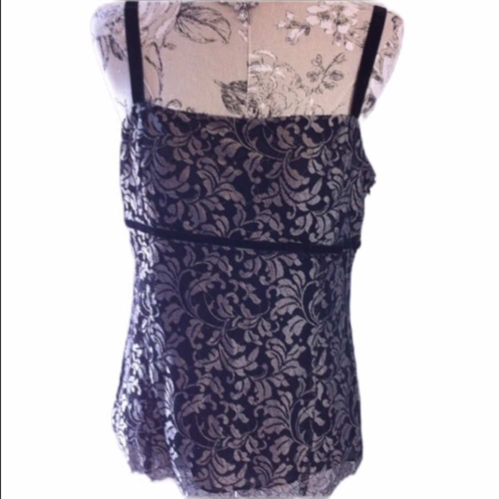 🆕 Loft Black Lace & Velvet Trim Top 10